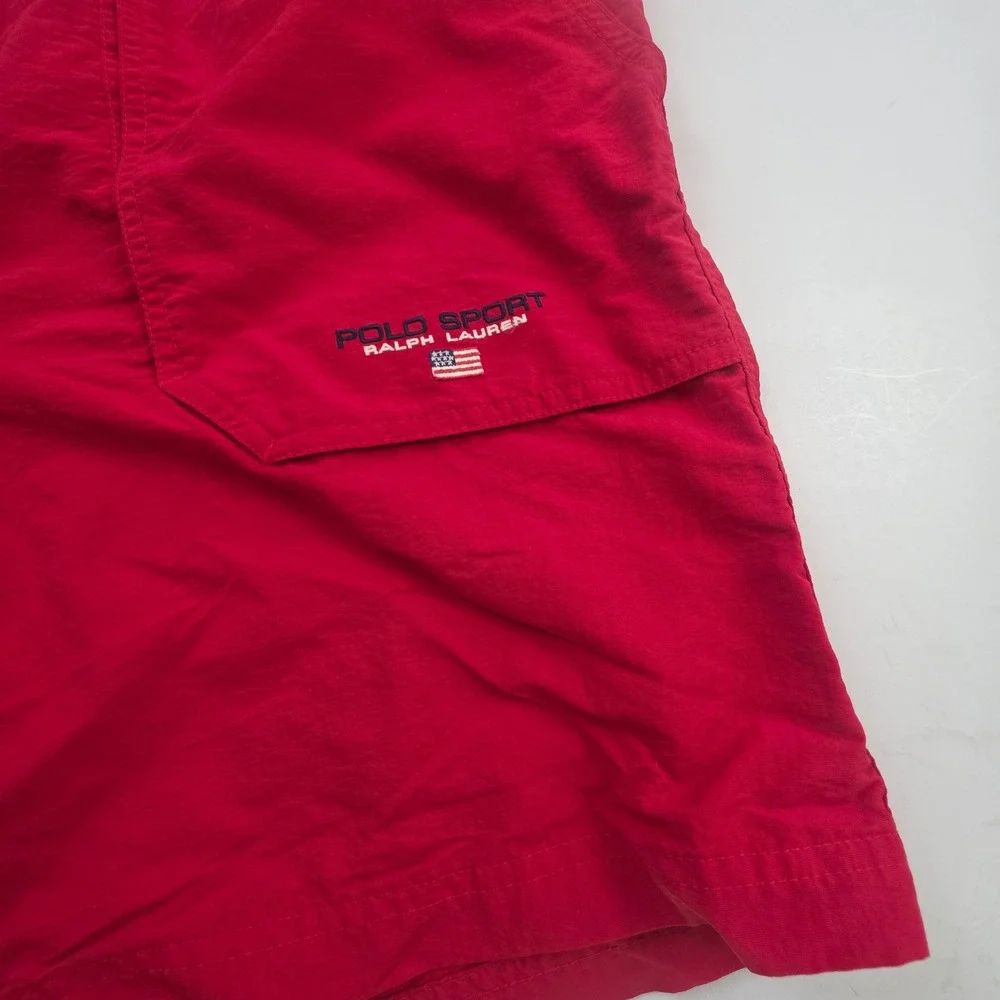 Polo Sport Ralph Lauren Swim Trunks Mens Medium Red Vintage Nylon Cargo Shorts